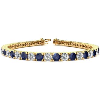 12 3/4 Carat Sapphire and Diamond Mens Tennis Bracelet In 14 Karat Yellow Gold, 8 Inches