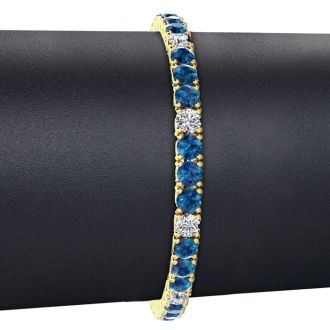 11 1/5 Carat Blue and White Diamond Alternating Mens Tennis Bracelet In 14 Karat Yellow Gold, 8 1/2 Inches