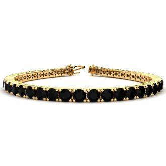 9 3/4 Carat Mens Black Diamond Bracelet In 14 Karat Yellow Gold, 7 1/2 Inches