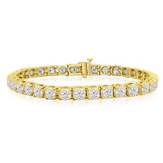 9 3/4 Carat Diamond Mens Tennis Bracelet In 14 Karat Yellow Gold, 7 1/2 Inches