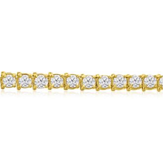 9 3/4 Carat Diamond Mens Tennis Bracelet In 14 Karat Yellow Gold, 7 1/2 Inches