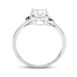 3/4 Carat Moissanite and Created Sapphire Ring In Sterling Silver