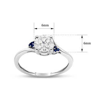 3/4 Carat Moissanite and Created Sapphire Ring In Sterling Silver