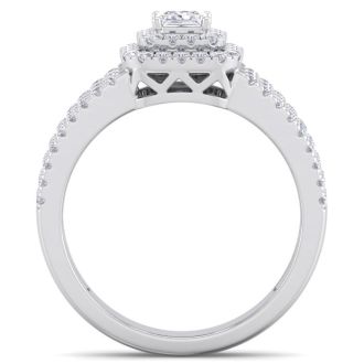 1 Carat Princess Shape Double Halo Diamond Engagement Ring In 14 Karat White Gold