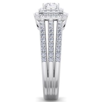 1 Carat Princess Shape Double Halo Diamond Engagement Ring In 14 Karat White Gold
