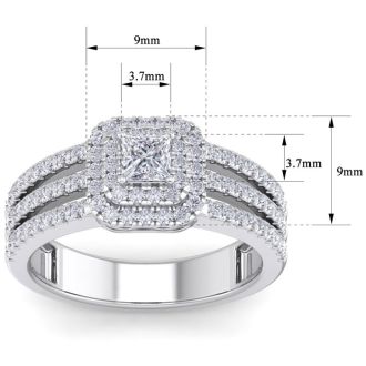 1 Carat Princess Shape Double Halo Diamond Engagement Ring In 14 Karat White Gold
