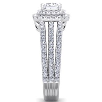1 1/2 Carat Princess Shape Double Halo Diamond Engagement Ring In 14 Karat White Gold