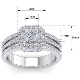 1 1/2 Carat Princess Shape Double Halo Diamond Engagement Ring In 14 Karat White Gold