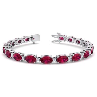 Ruby Bracelet; Ruby Tennis Bracelet; 11 Carat Oval Shape Ruby and Diamond Bracelet In 14 Karat White Gold