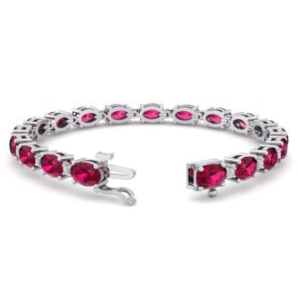 Ruby Bracelet; Ruby Tennis Bracelet; 11 Carat Oval Shape Ruby and Diamond Bracelet In 14 Karat White Gold