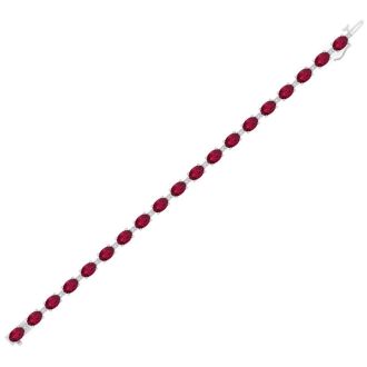 Ruby Bracelet; Ruby Tennis Bracelet; 11 Carat Oval Shape Ruby and Diamond Bracelet In 14 Karat White Gold