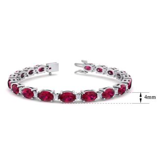 Ruby Bracelet; Ruby Tennis Bracelet; 11 Carat Oval Shape Ruby and Diamond Bracelet In 14 Karat White Gold