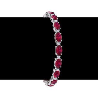 Ruby Bracelet; Ruby Tennis Bracelet; 11 Carat Oval Shape Ruby and Diamond Bracelet In 14 Karat White Gold