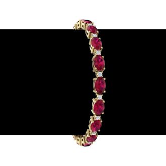 Ruby Bracelet; Ruby Tennis Bracelet; 11 Carat Oval Shape Ruby and Diamond Bracelet In 14 Karat Yellow Gold