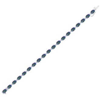8 1/2 Carat Oval Shape Mystic Topaz and Diamond Bracelet In 14 Karat White Gold, 7 Inches