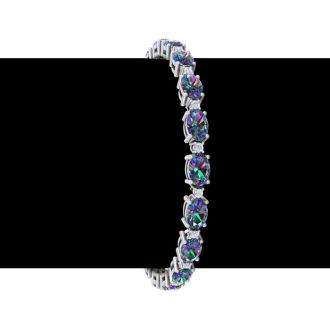 8 1/2 Carat Oval Shape Mystic Topaz and Diamond Bracelet In 14 Karat White Gold, 7 Inches
