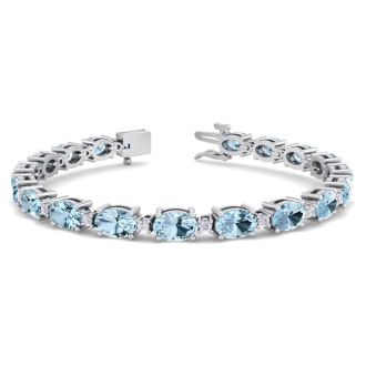 Aquamarine Bracelet: Aquamarine Jewelry: 9 Carat Oval Shape Aquamarine and Diamond Bracelet In 14 Karat White Gold, 7 Inches