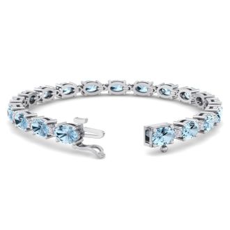 Aquamarine Bracelet: Aquamarine Jewelry: 9 Carat Oval Shape Aquamarine and Diamond Bracelet In 14 Karat White Gold, 7 Inches