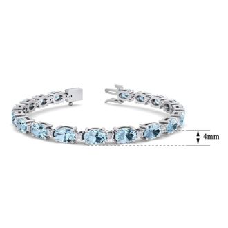 Aquamarine Bracelet: Aquamarine Jewelry: 9 Carat Oval Shape Aquamarine and Diamond Bracelet In 14 Karat White Gold, 7 Inches