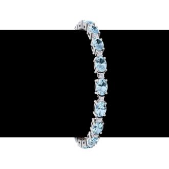 Aquamarine Bracelet: Aquamarine Jewelry: 9 Carat Oval Shape Aquamarine and Diamond Bracelet In 14 Karat White Gold, 7 Inches
