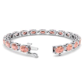 9 Carat Oval Shape Morganite Bracelet With Diamonds In 14 Karat White Gold, 7 Inches
