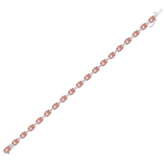 9 Carat Oval Shape Morganite Bracelet With Diamonds In 14 Karat White Gold, 7 Inches