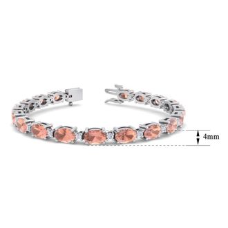 9 Carat Oval Shape Morganite Bracelet With Diamonds In 14 Karat White Gold, 7 Inches