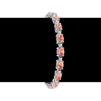 9 Carat Oval Shape Morganite Bracelet With Diamonds In 14 Karat White Gold, 7 Inches