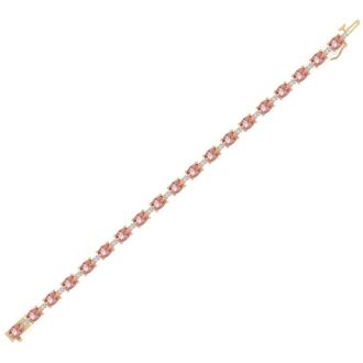 9 Carat Oval Shape Morganite Bracelet With Diamonds In 14 Karat Yellow Gold, 7 Inches