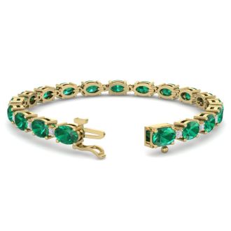 9 Carat Oval Shape Emerald and Diamond Bracelet In 14 Karat Yellow Gold, 9 Carat Oval Shape Emerald and Diamond Bracelet In 14 Karat Yellow Gold, 7 Inches