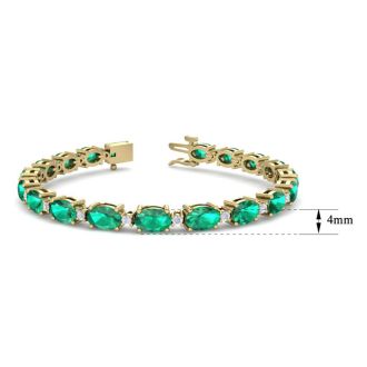 9 Carat Oval Shape Emerald and Diamond Bracelet In 14 Karat Yellow Gold, 9 Carat Oval Shape Emerald and Diamond Bracelet In 14 Karat Yellow Gold, 7 Inches