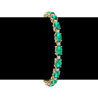 9 Carat Oval Shape Emerald and Diamond Bracelet In 14 Karat Yellow Gold, 9 Carat Oval Shape Emerald and Diamond Bracelet In 14 Karat Yellow Gold, 7 Inches