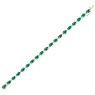 9 Carat Oval Shape Emerald and Diamond Bracelet In 14 Karat Rose Gold, 7 Inches