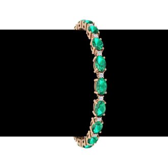 9 Carat Oval Shape Emerald and Diamond Bracelet In 14 Karat Rose Gold, 7 Inches