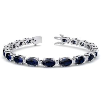 12 Carat Oval Shape Sapphire and Diamond Bracelet In 14 Karat White Gold, 12 Carat Oval Shape Sapphire and Diamond Bracelet In 14 Karat White Gold, 7 Inches