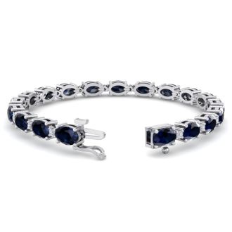 12 Carat Oval Shape Sapphire and Diamond Bracelet In 14 Karat White Gold, 12 Carat Oval Shape Sapphire and Diamond Bracelet In 14 Karat White Gold, 7 Inches