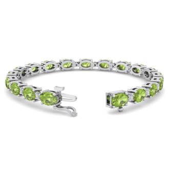 10 Carat Oval Shape Peridot and Diamond Bracelet In 14 Karat White Gold, 7 Inches