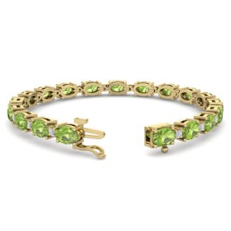 10 Carat Oval Shape Peridot and Diamond Bracelet In 14 Karat Yellow Gold, 7 Inches
