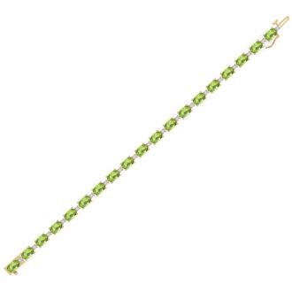 10 Carat Oval Shape Peridot and Diamond Bracelet In 14 Karat Yellow Gold, 7 Inches