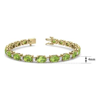 10 Carat Oval Shape Peridot and Diamond Bracelet In 14 Karat Yellow Gold, 7 Inches