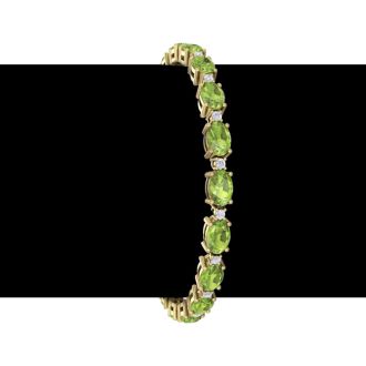 10 Carat Oval Shape Peridot and Diamond Bracelet In 14 Karat Yellow Gold, 7 Inches