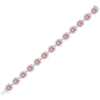19 Carat Oval Shape Morganite Bracelet With Diamond Halo In 14 Karat White Gold, 7 Inches