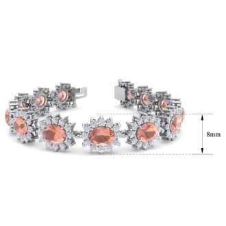 19 Carat Oval Shape Morganite Bracelet With Diamond Halo In 14 Karat White Gold, 7 Inches
