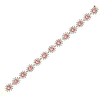 19 Carat Oval Shape Morganite Bracelet With Diamond Halo In 14 Karat Yellow Gold, 7 Inches