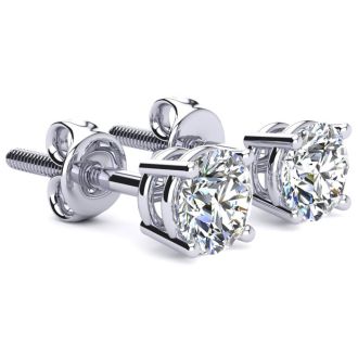 1 Carat Colorless Diamond Stud Earrings In 14 Karat White Gold