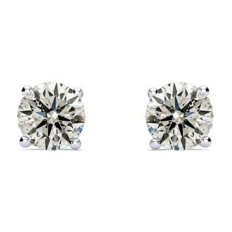 1.65 Carat Colorless Diamond Stud Earrings 14 Karat White Gold