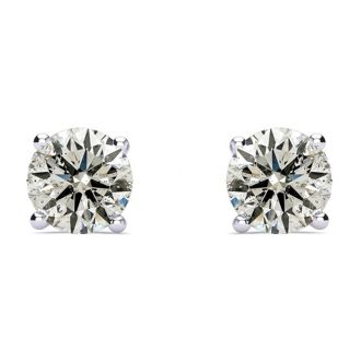 1.65 Carat Colorless Diamond Stud Earrings 14 Karat White Gold