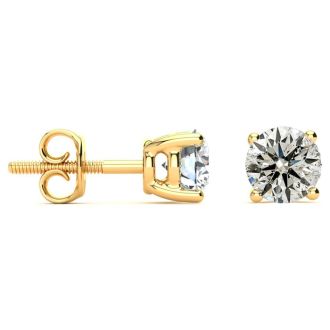 1.60 Carat Colorless Diamond Stud Earrings 14 Karat Yellow Gold