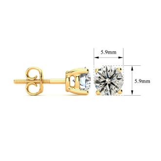 1.60 Carat Colorless Diamond Stud Earrings 14 Karat Yellow Gold