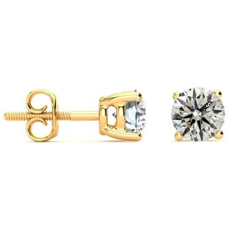 1.55 Carat Colorless Diamond Stud Earrings 14 Karat Yellow Gold. Really Amazing Superwhite Diamonds At An Incredible Price!